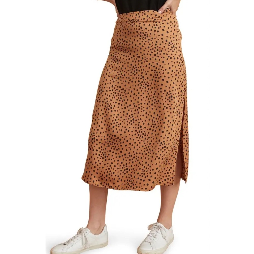 MARINE LAYER Zaria‎ Midi Slip Skirt Abstract Cheetah Print Tan Black Size 0